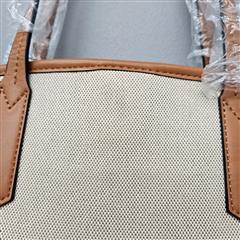 Jessica Moore Large Canvas Top Handle Tote Bag In Tan/Beige With Gold Hardware